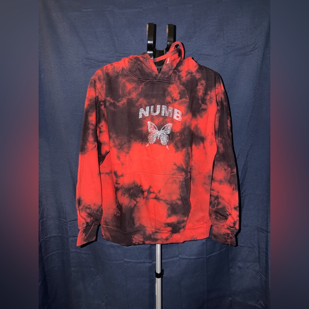Yours Truly NUMB Rhinestone Butterfly Tie Dye Hoodie Size M